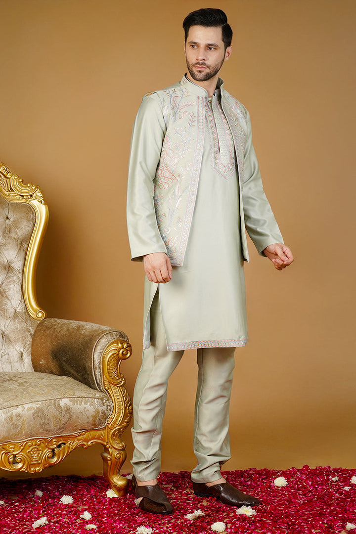 Rayon Emrbroidery Green Kurta Set