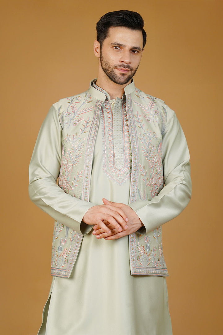 Rayon Emrbroidery Green Kurta Set