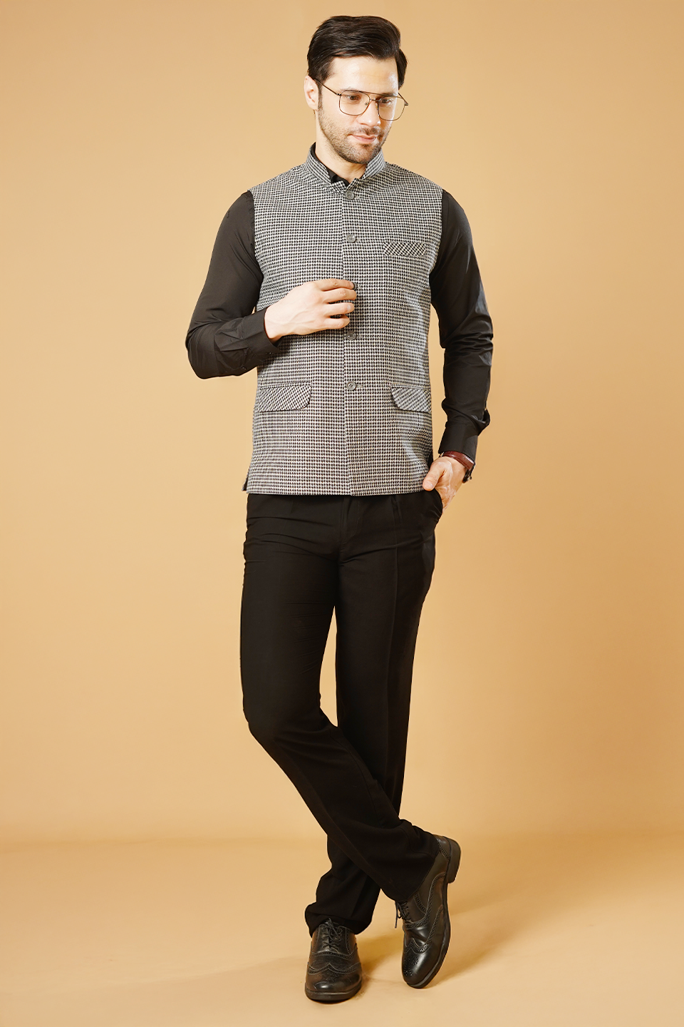 Tweed Black Nehru Jacket