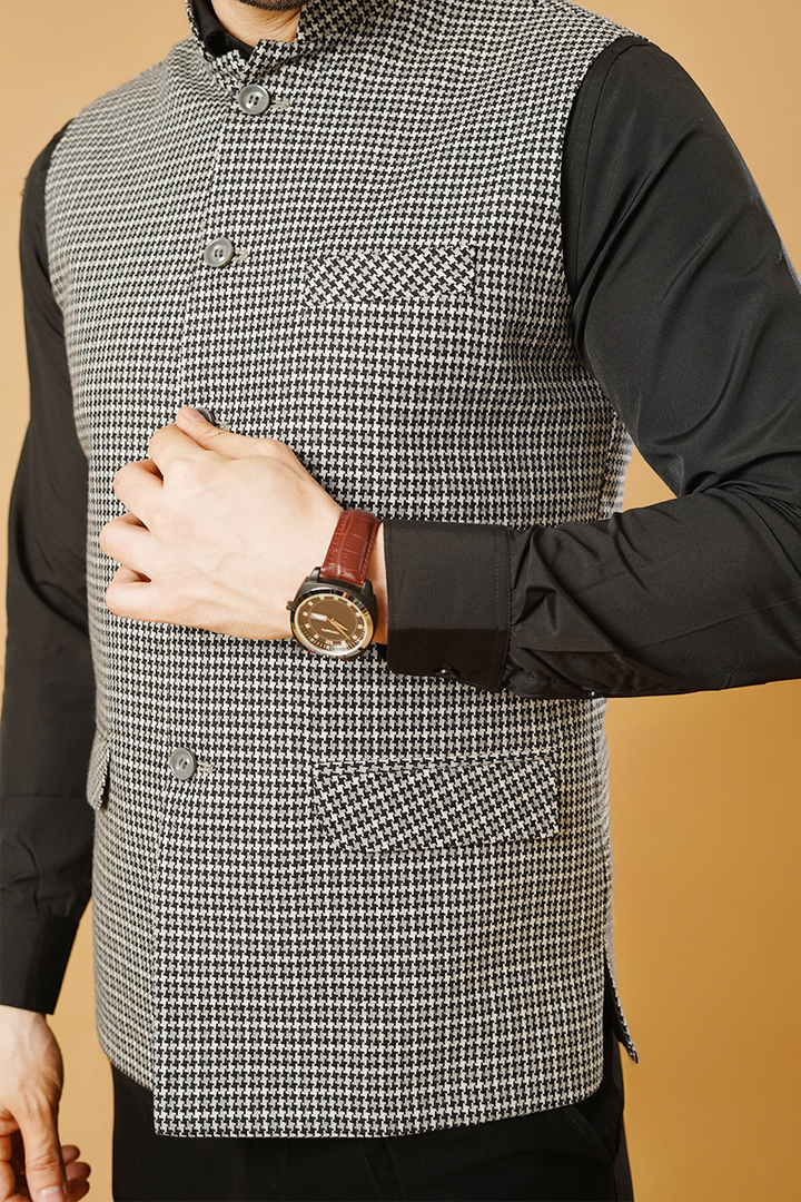Tweed Black Nehru Jacket