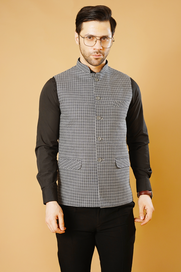 Tweed Blue Nehru Jacket