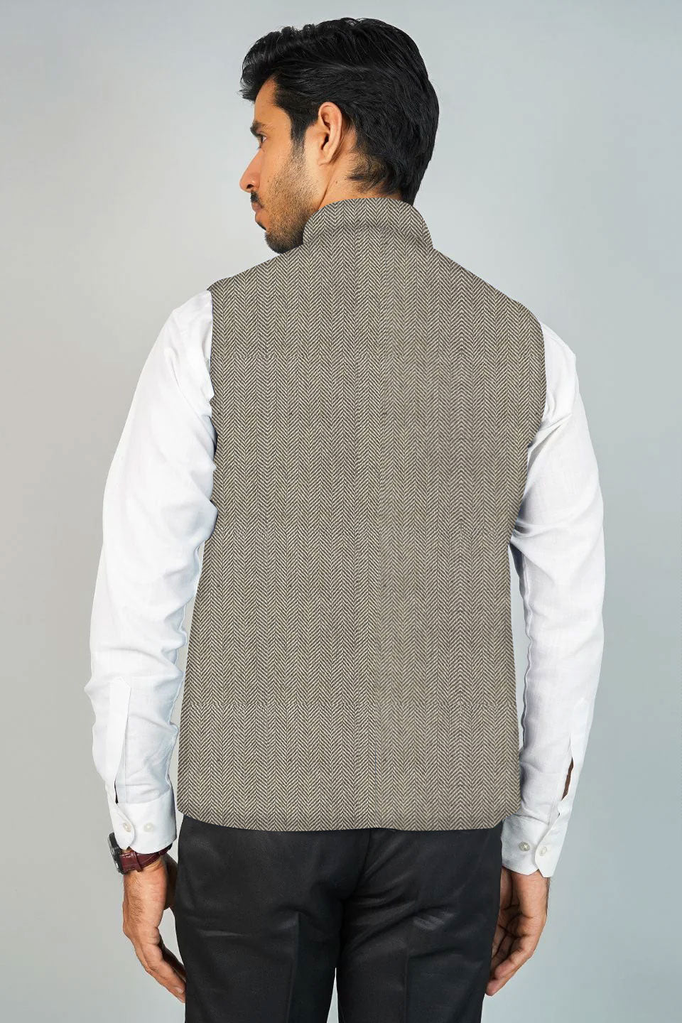 Wintage Men's Tweed Wool Festive and Casual Nehru Jacket Vest Waistcoat : Grey