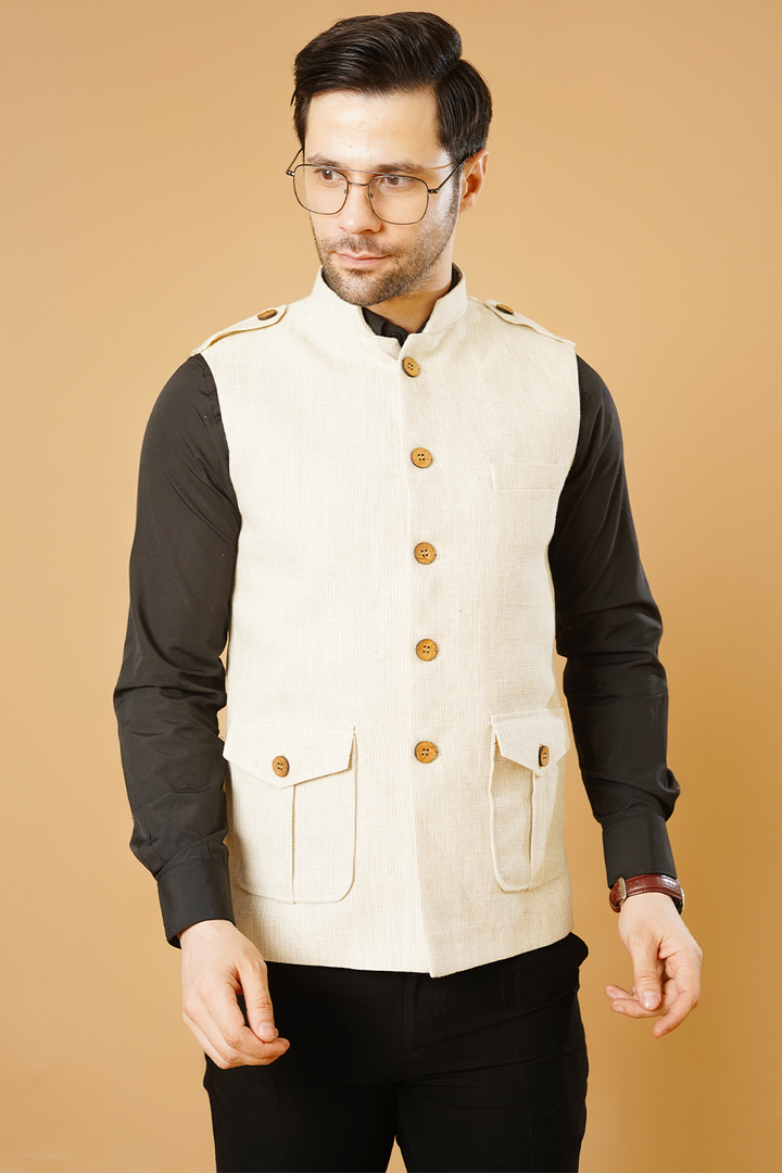 Linen Cream Nehru Jacket