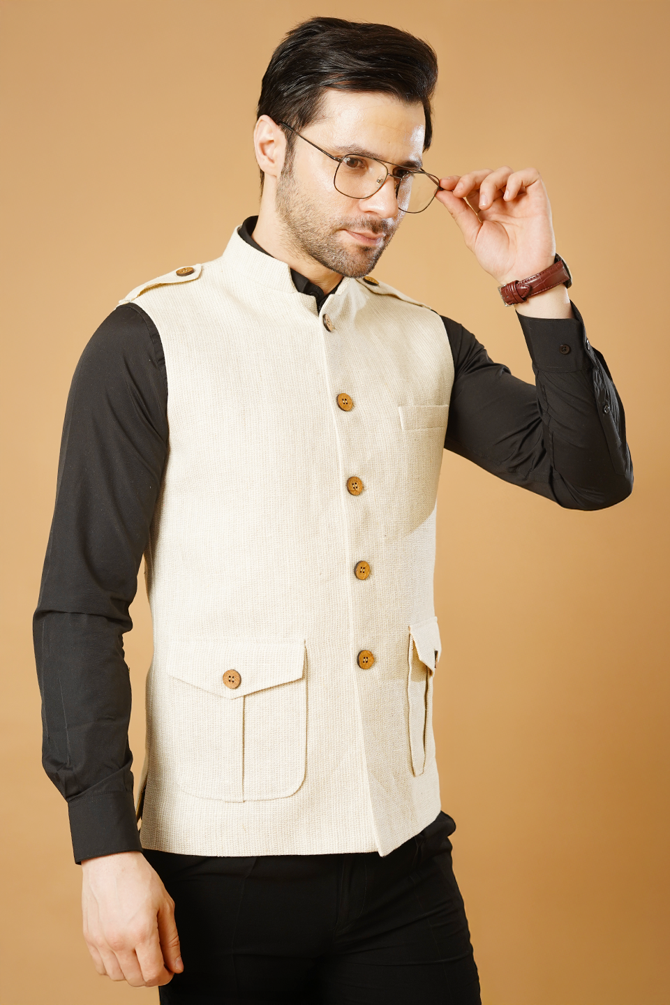 Linen Cream Nehru Jacket