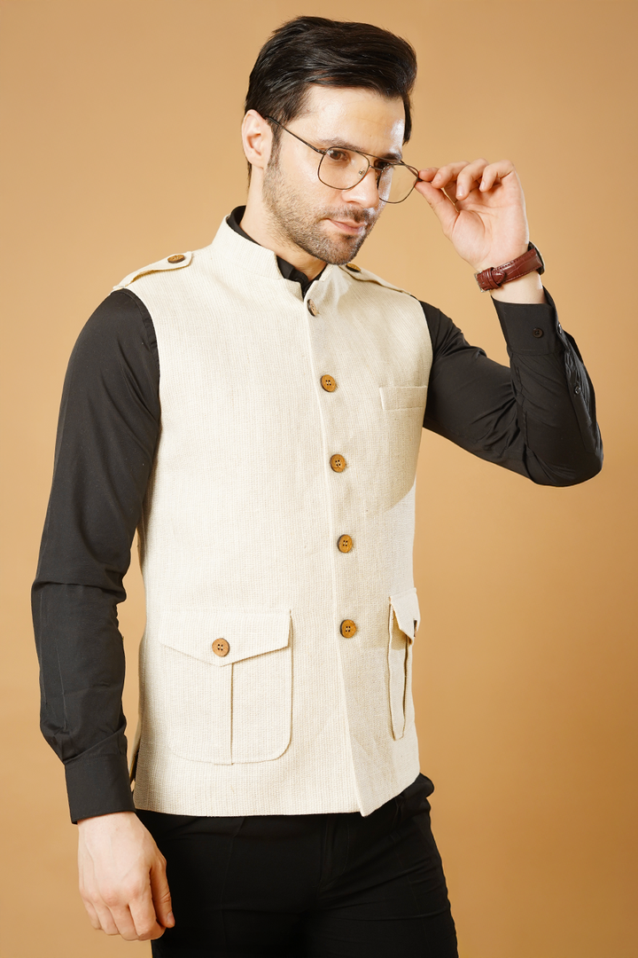 Linen Cream Nehru Jacket