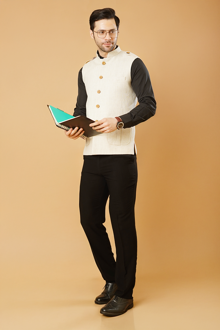 Linen Cream Nehru Jacket