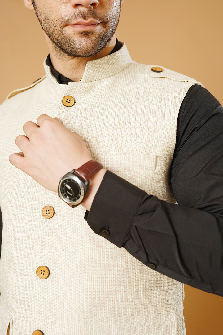 Linen Cream Nehru Jacket