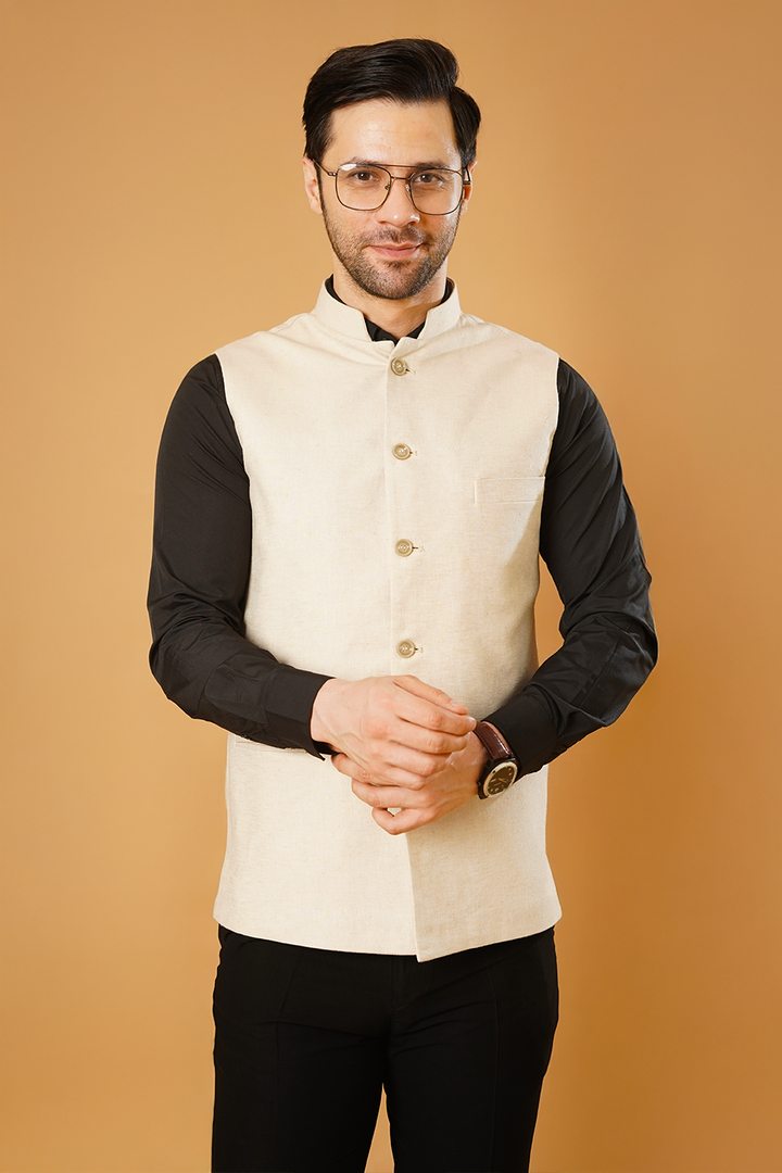 Linen Cream Nehru Jacket