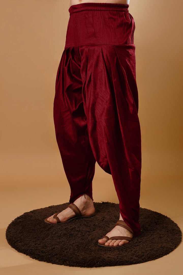 RUBY SILK Red Kurta Dhoti with Nehru Jacket