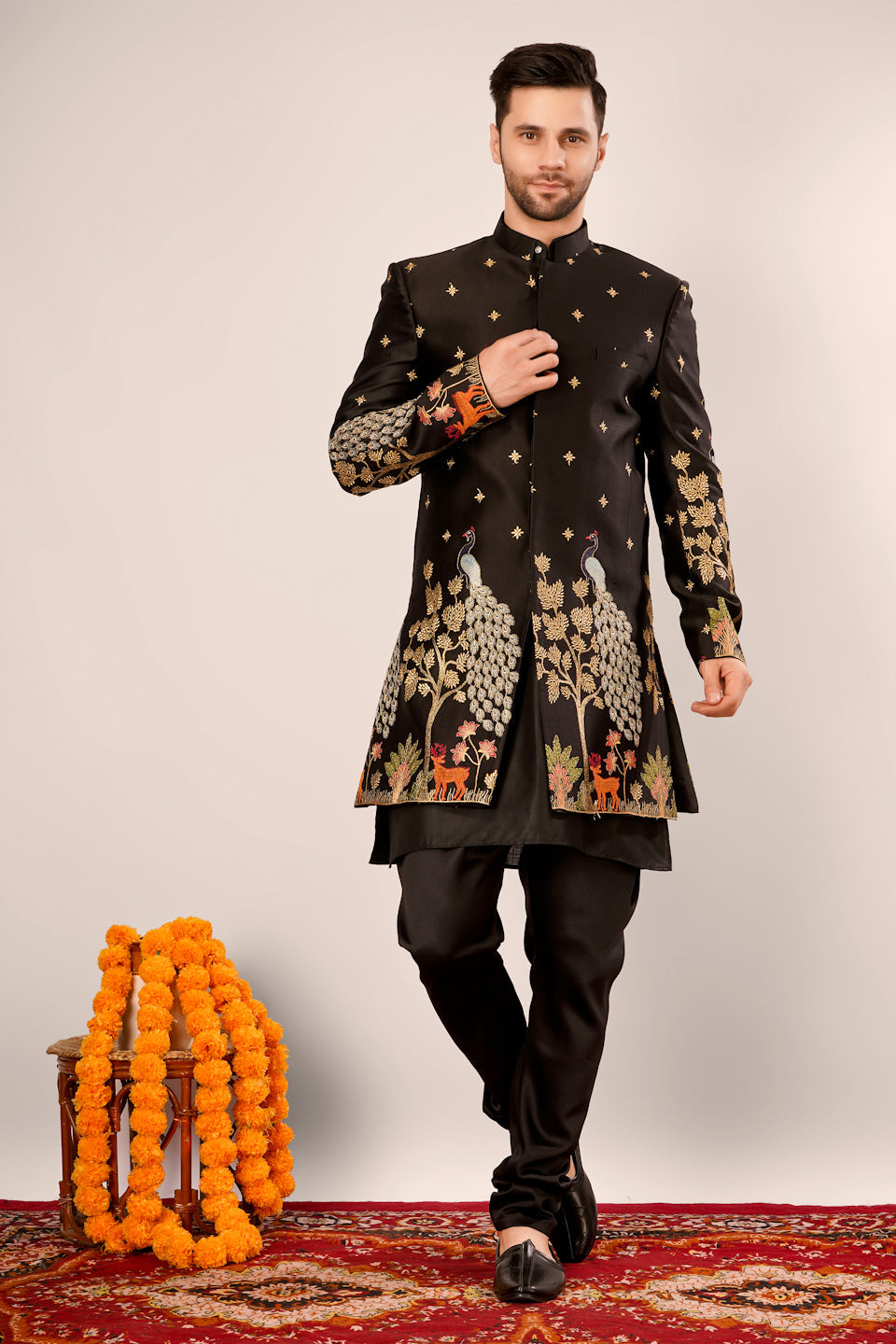Buy Wintage Men's Banarasi Cotton Black Bandhgala