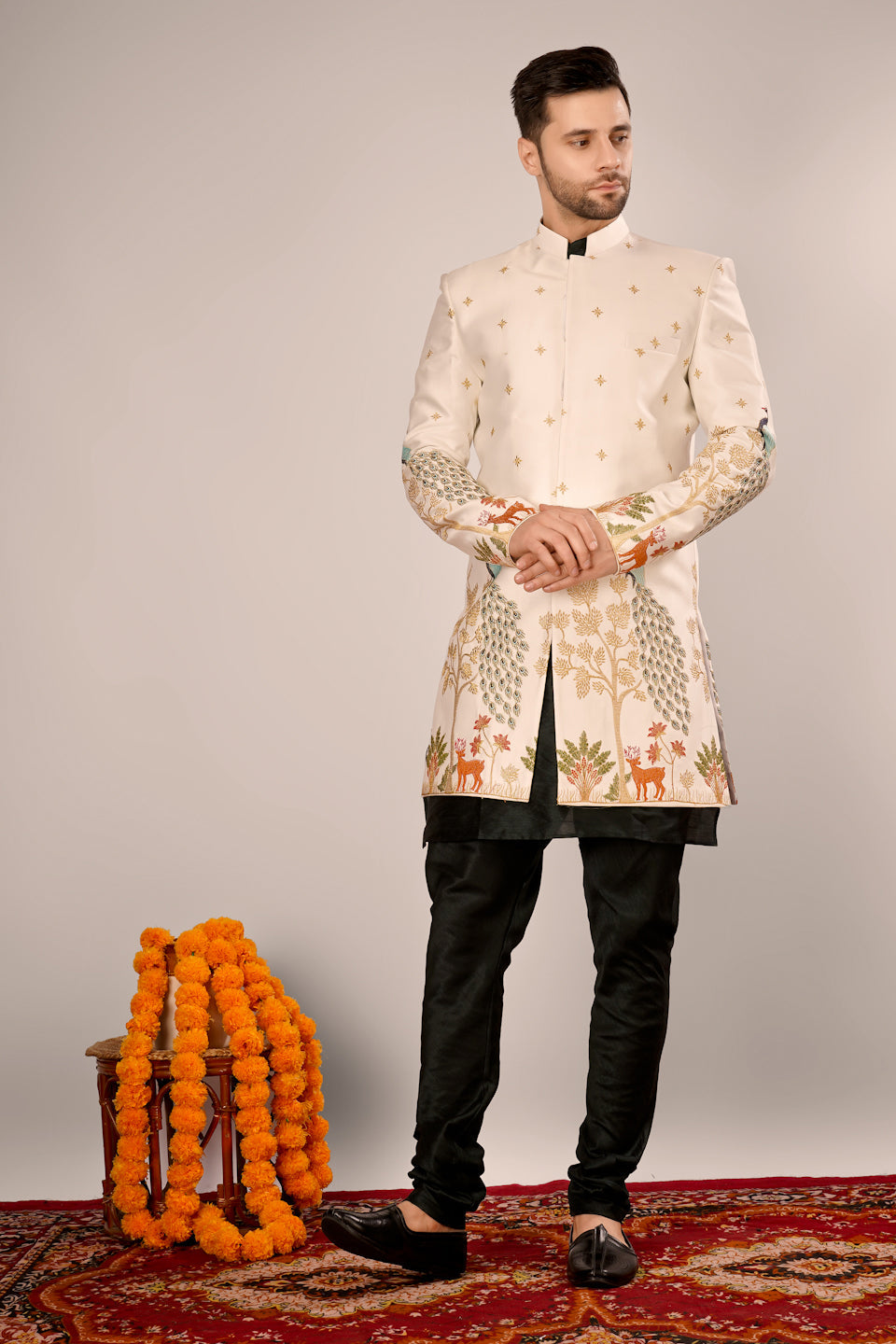 Buy Wintage Men's Banarasi Cotton White Bandhgala
