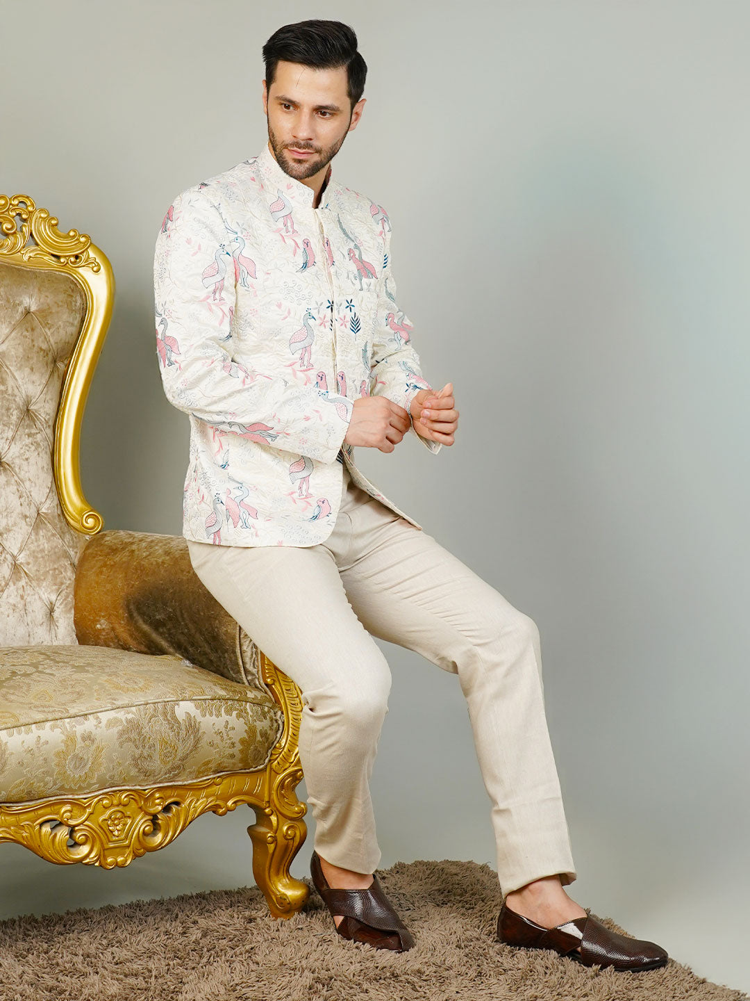 Rayon Emrbroidery White Bandhgala