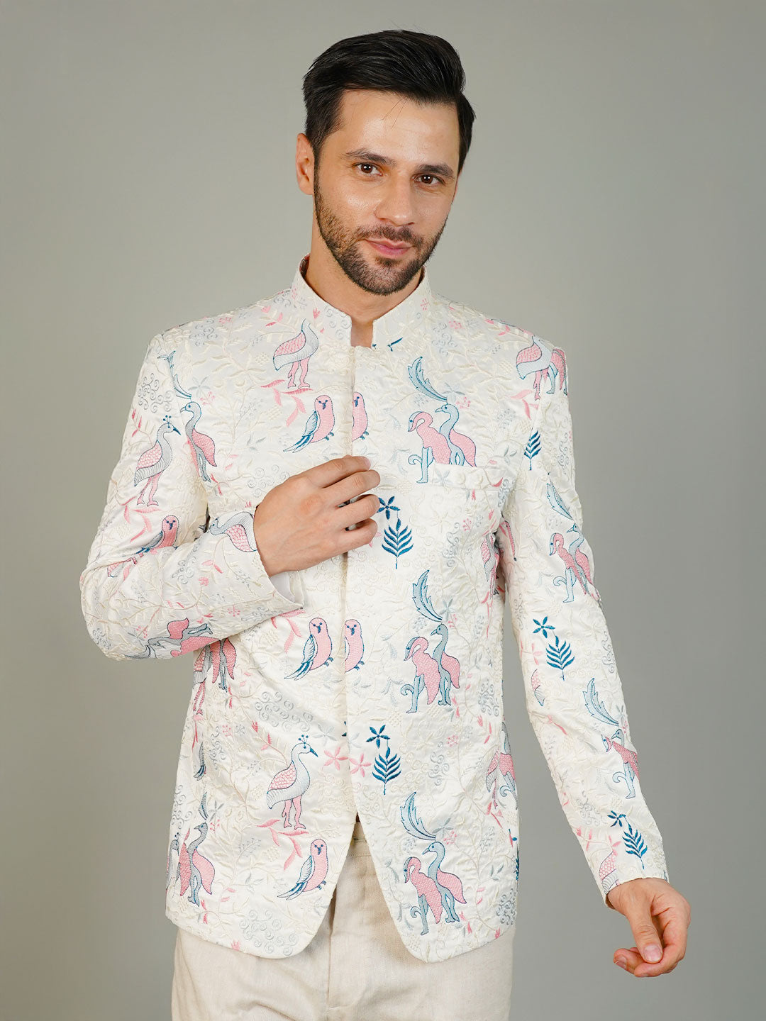 Rayon Emrbroidery White Bandhgala