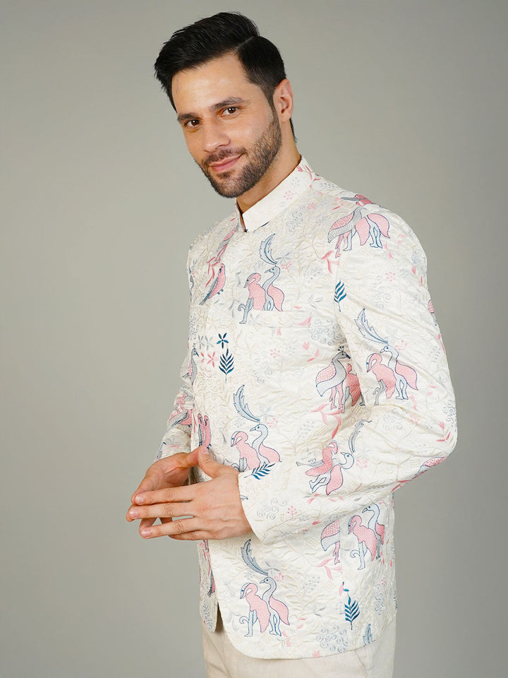 Rayon Emrbroidery White Bandhgala