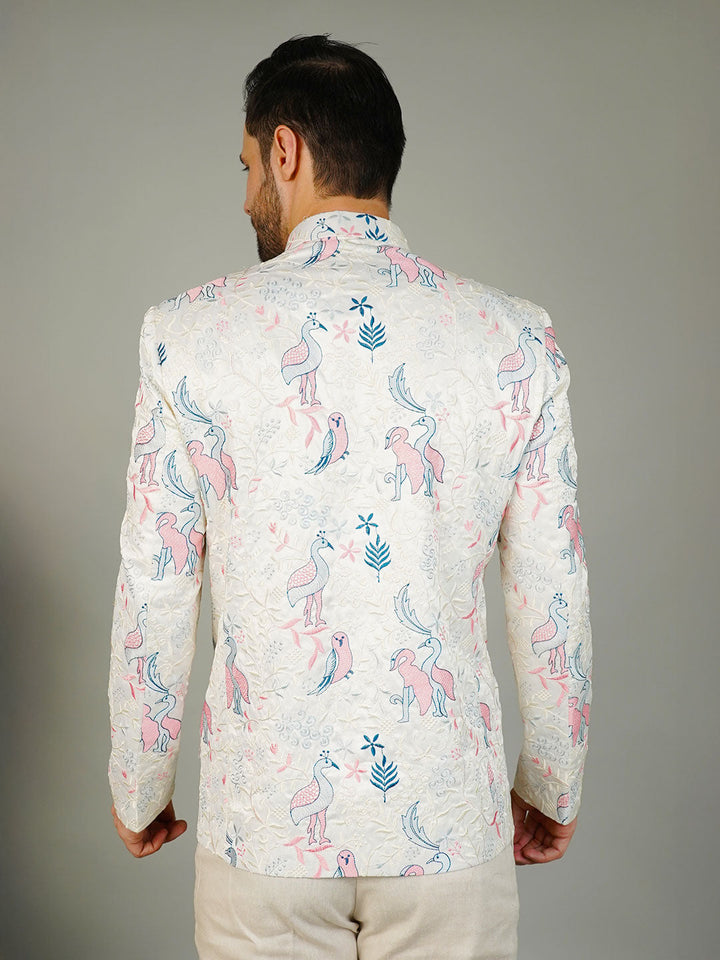 Rayon Emrbroidery White Bandhgala