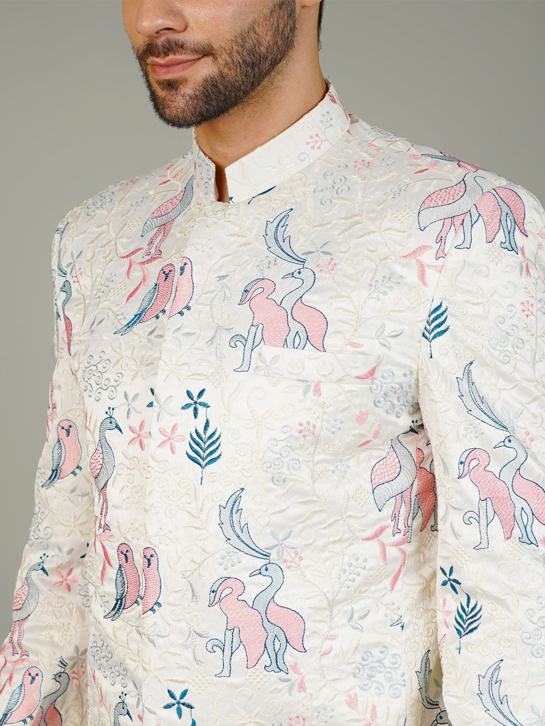 Rayon Emrbroidery White Bandhgala