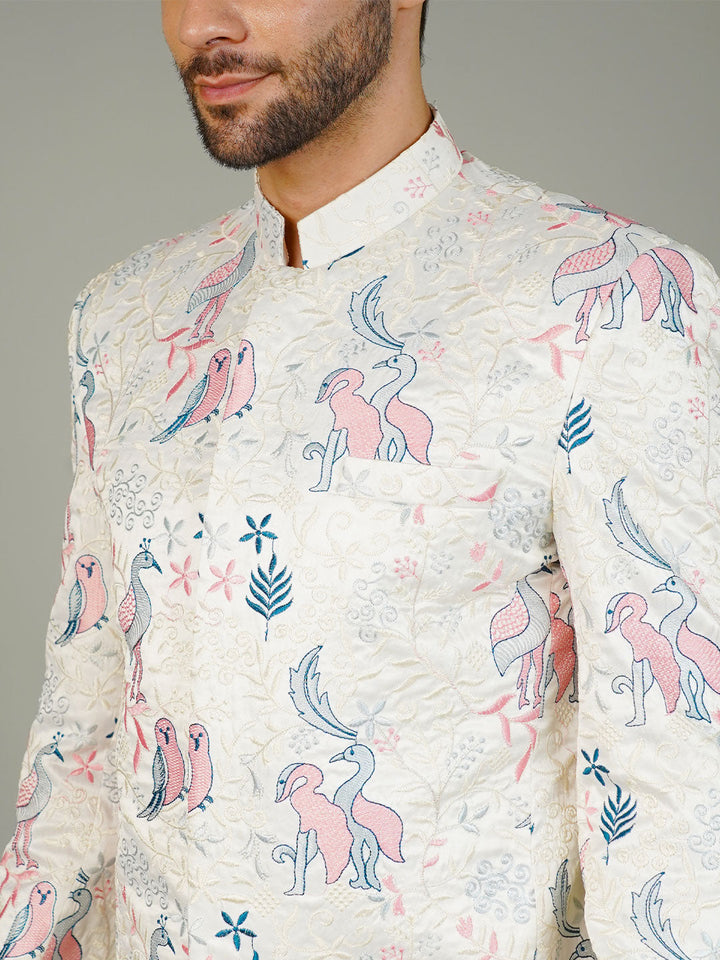 Rayon Emrbroidery White Bandhgala
