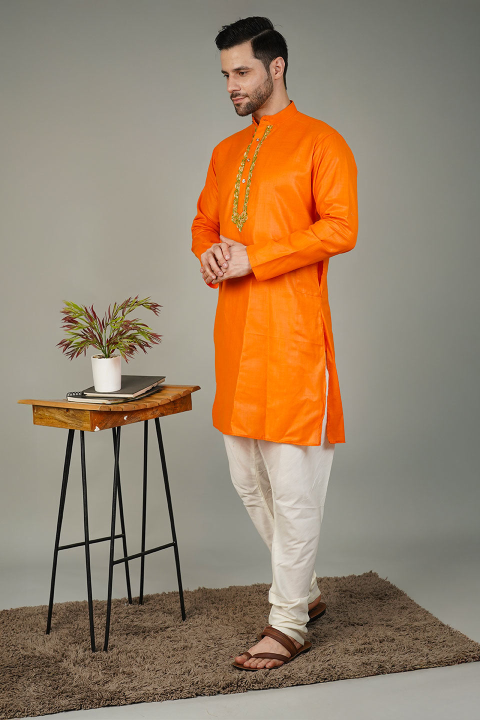 Ruby Silk Embroidery Orange Kurta