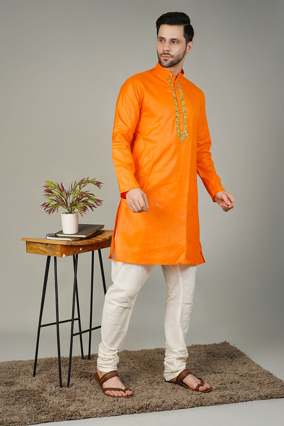 Ruby Silk Embroidery Orange Kurta