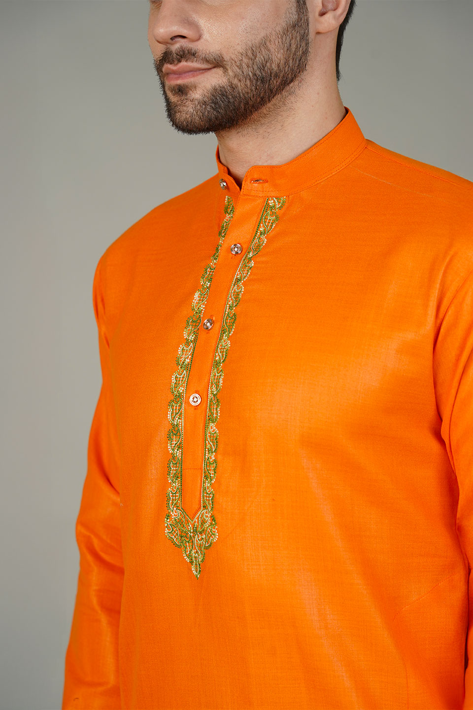 Ruby Silk Embroidery Orange Kurta