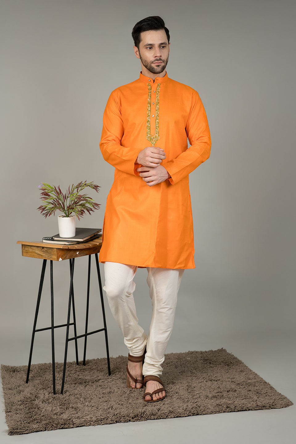 Ruby Silk Embroidery Orange Kurta