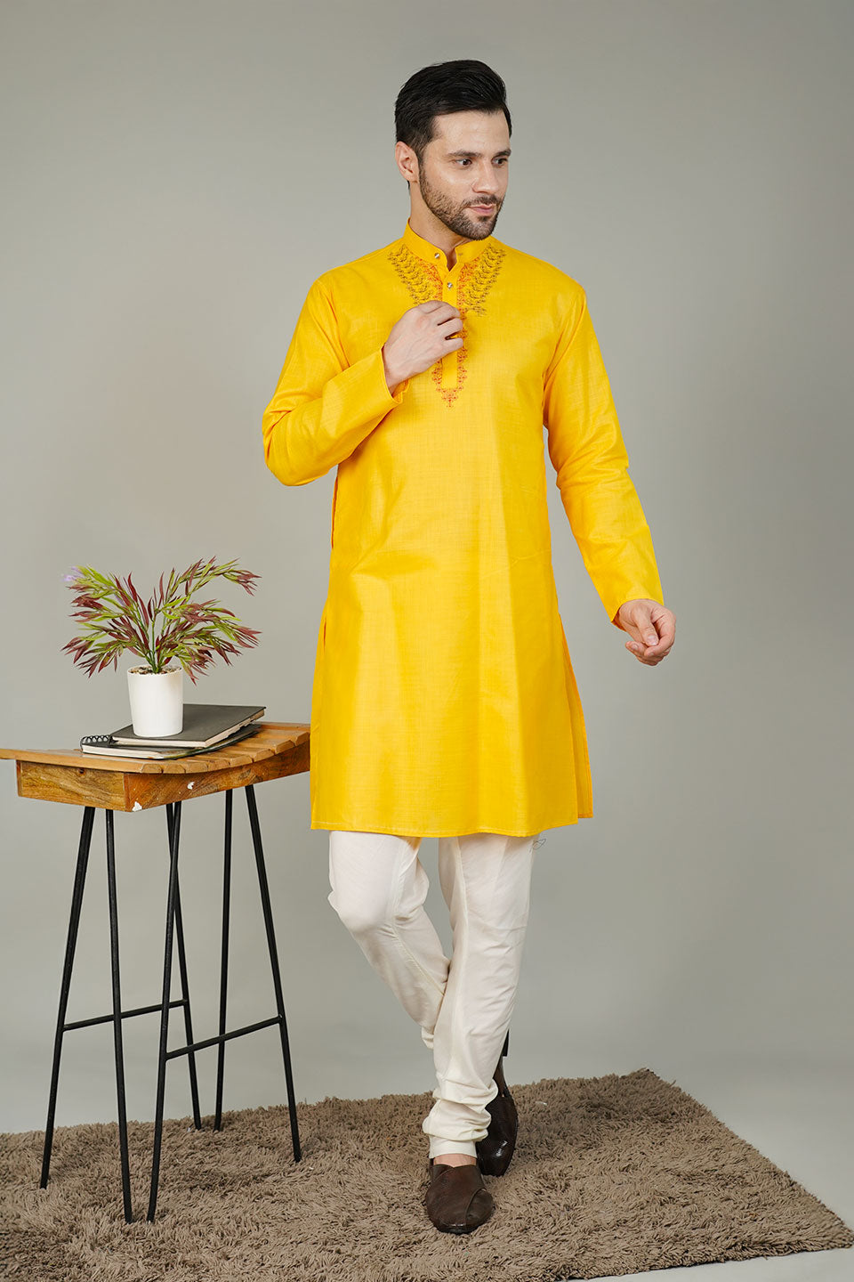 Ruby Silk Embroidery Yellow Kurta