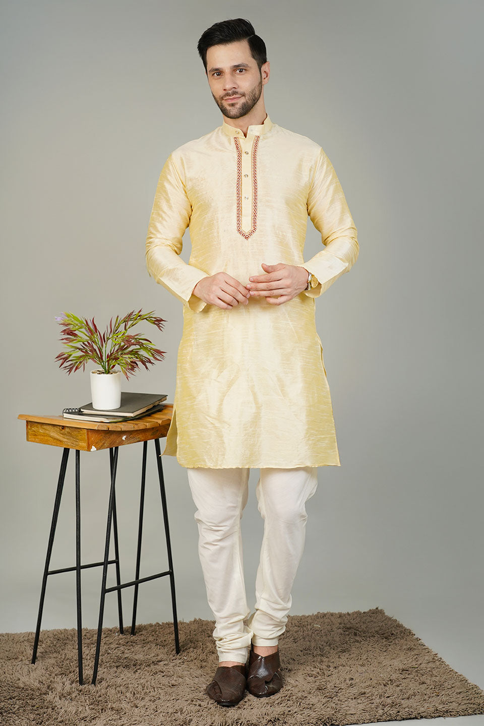Banarasi Art Silk Beige Kurta