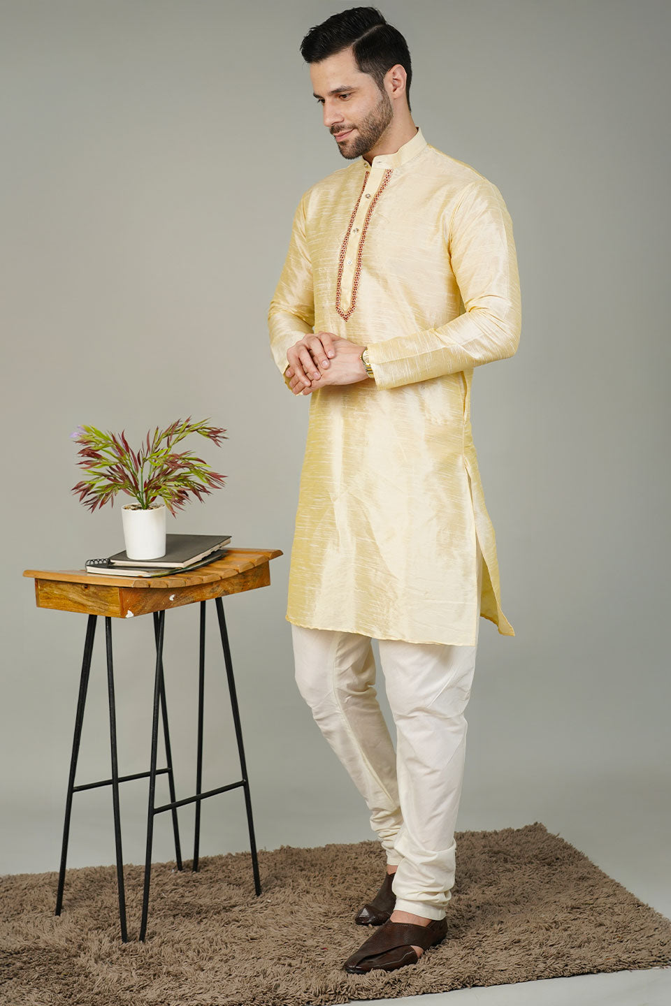 Banarasi Art Silk Beige Kurta