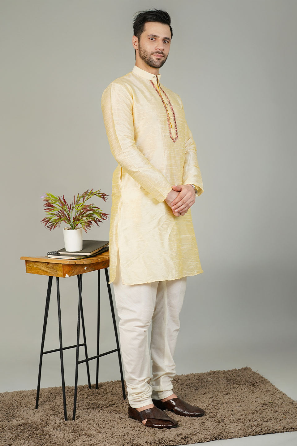 Banarasi Art Silk Beige Kurta