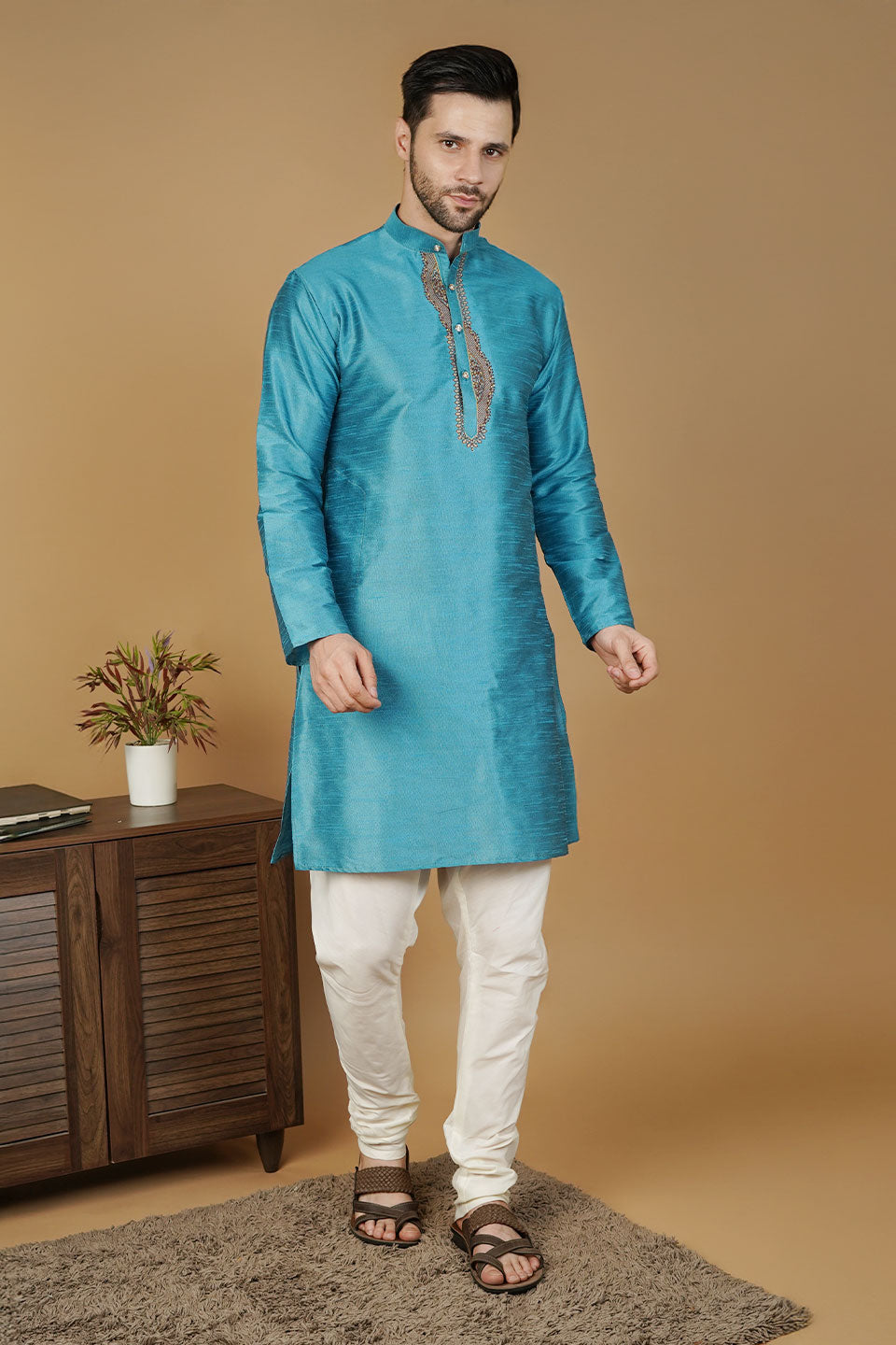 Banarasi Art Silk Blue Kurta