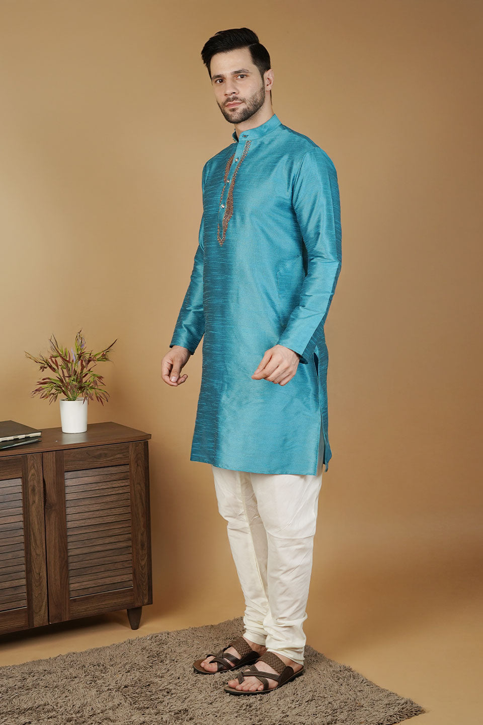 Banarasi Art Silk Blue Kurta