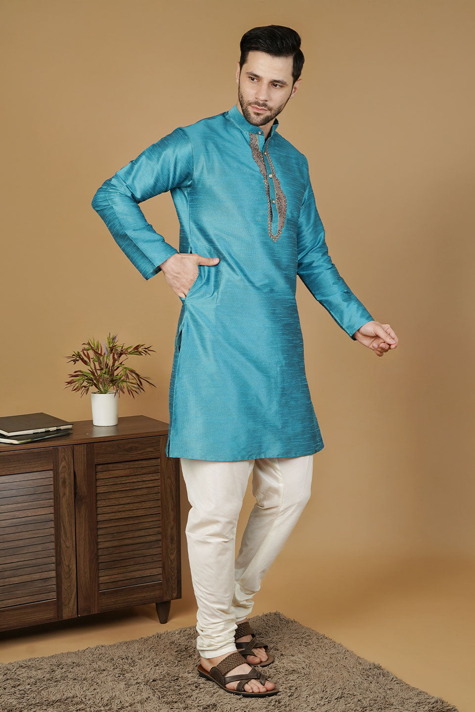 Banarasi Art Silk Blue Kurta