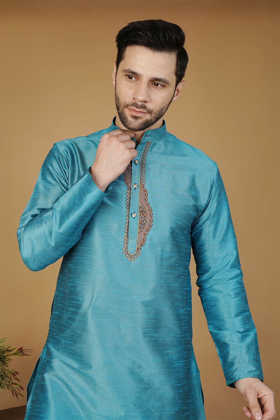 Banarasi Art Silk Blue Kurta
