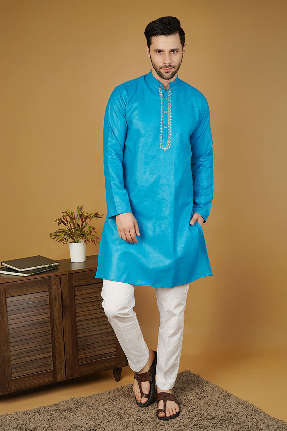 Banarasi Art Silk Blue 1 Kurta