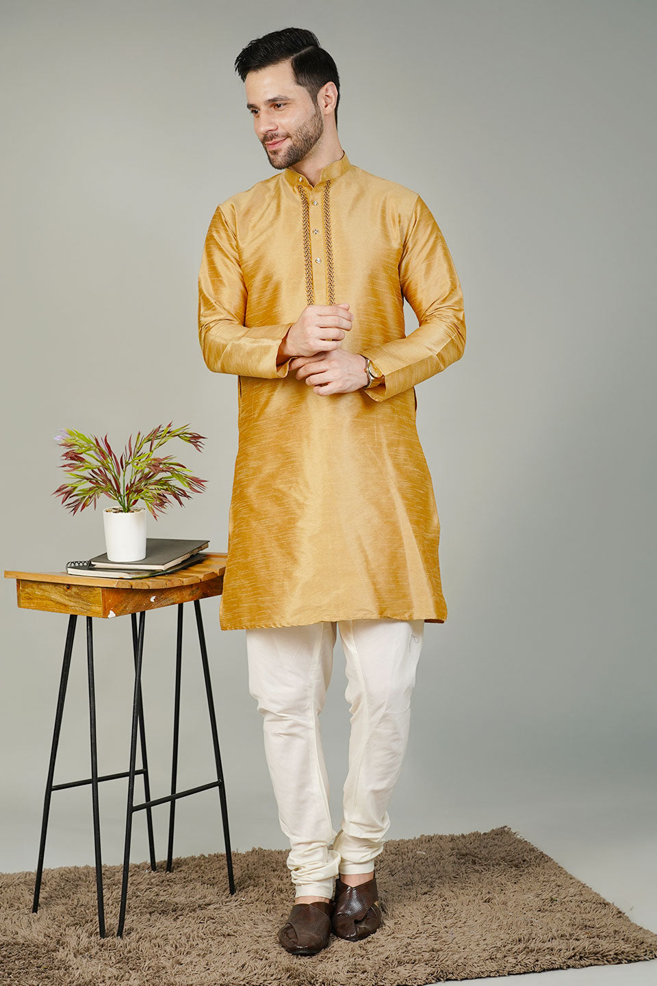 Banarasi Art Silk Gold Kurta