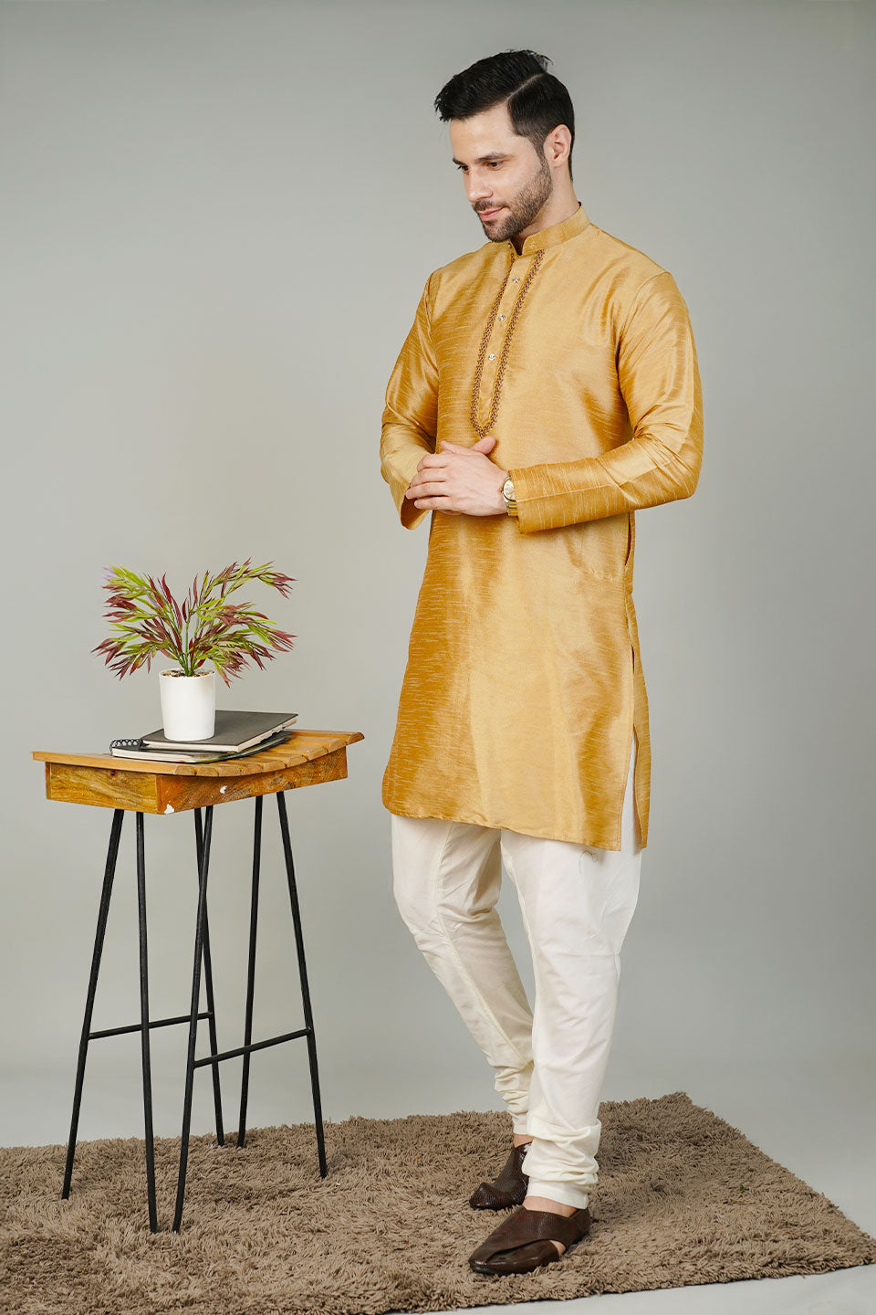 Banarasi Art Silk Gold Kurta