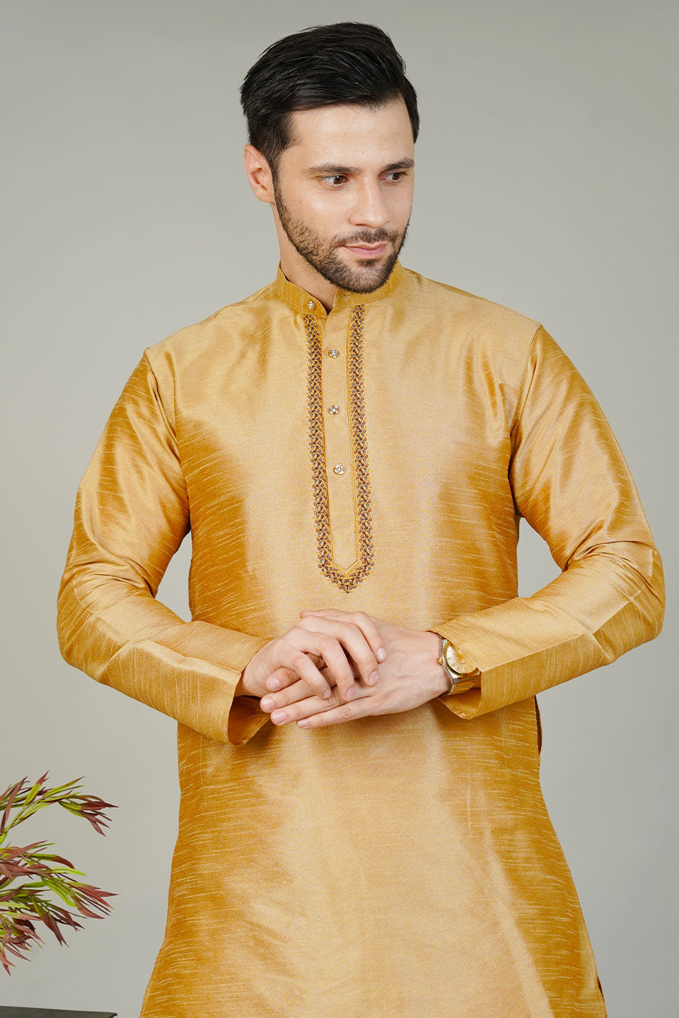 Banarasi Art Silk Gold Kurta