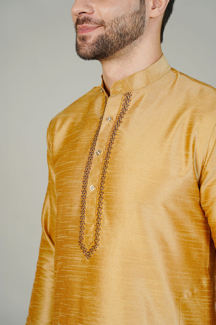 Banarasi Art Silk Gold Kurta