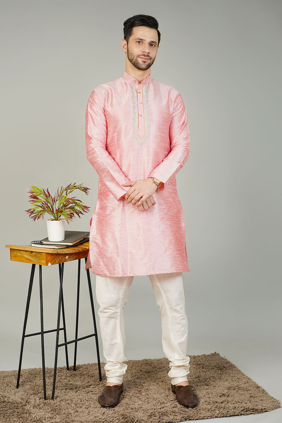 Banarasi Art Silk Pink Kurta