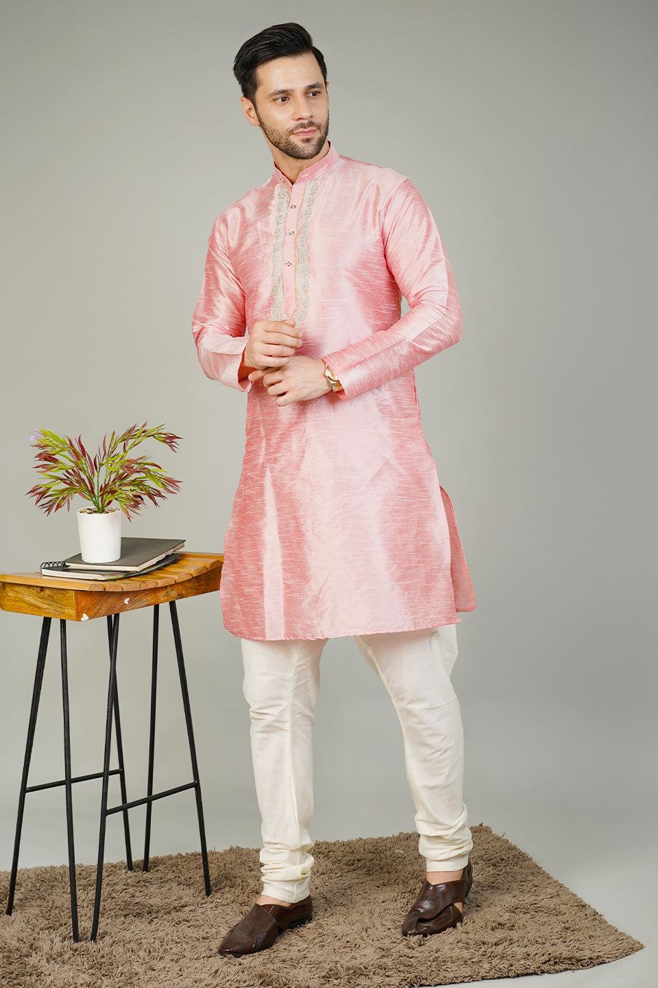 Banarasi Art Silk Pink Kurta