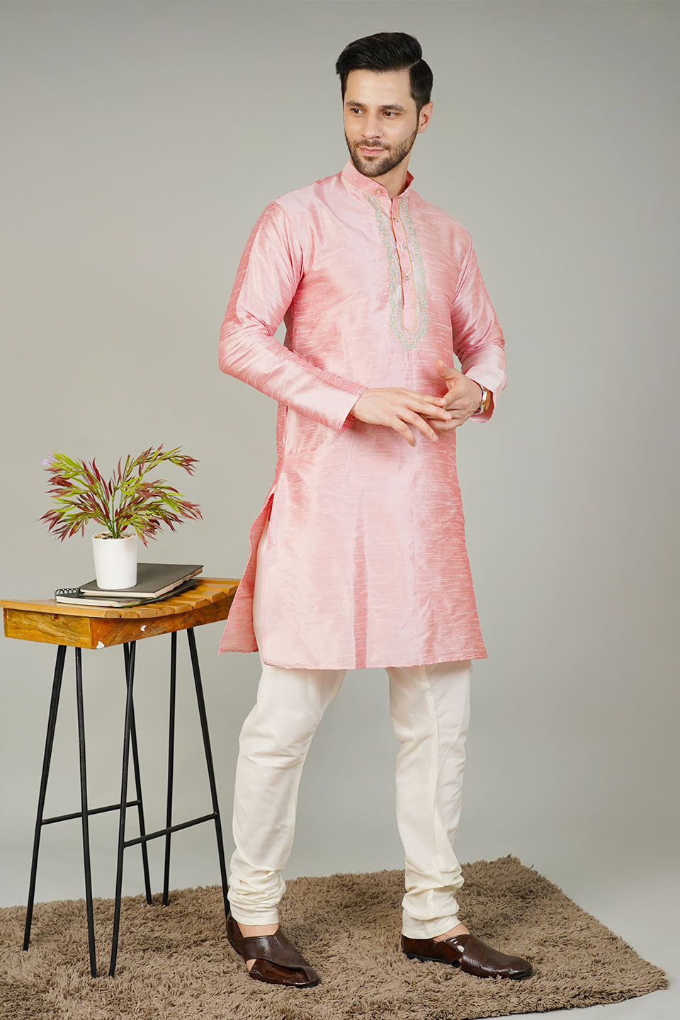 Banarasi Art Silk Pink Kurta