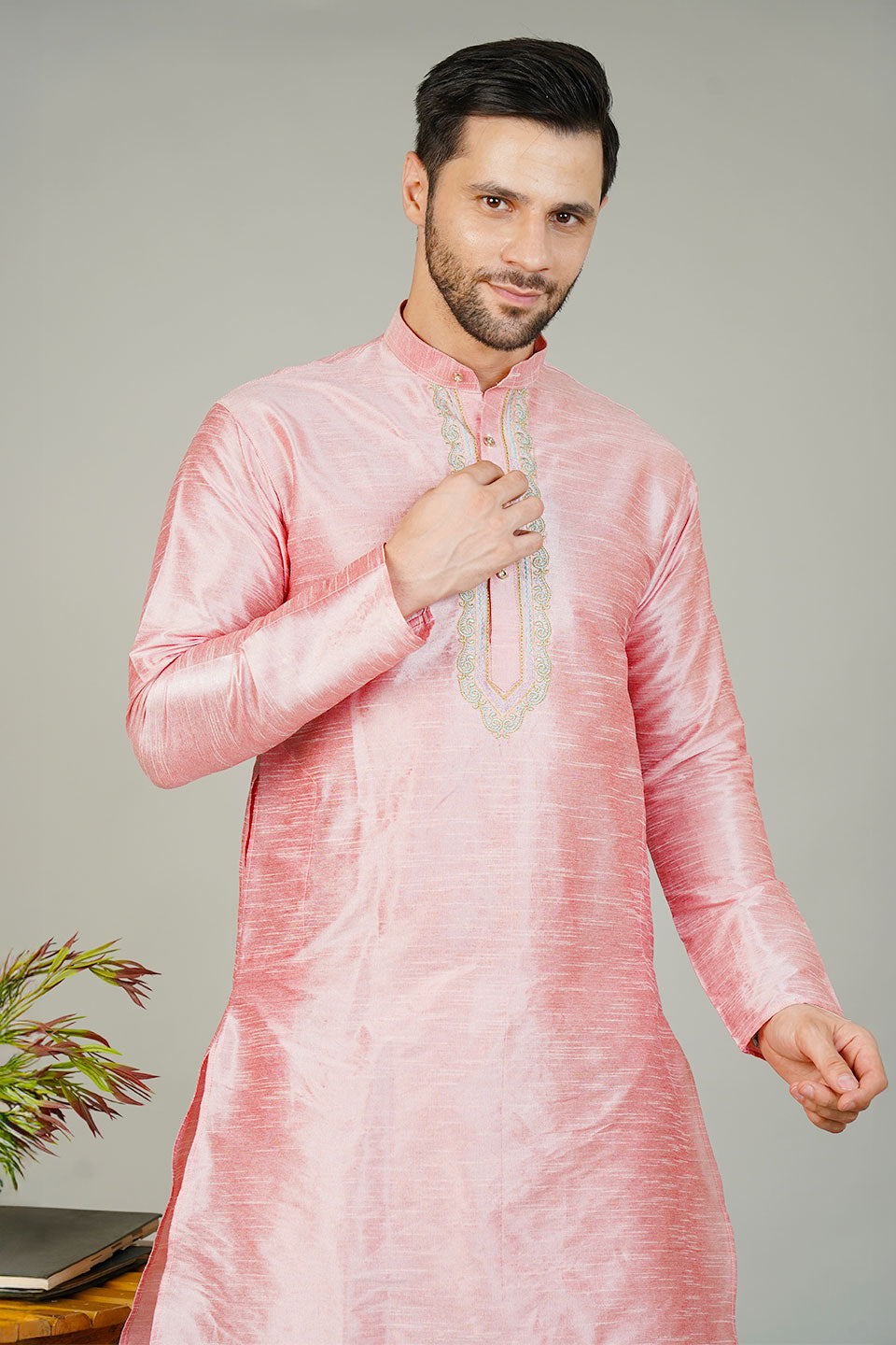 Banarasi Art Silk Pink Kurta