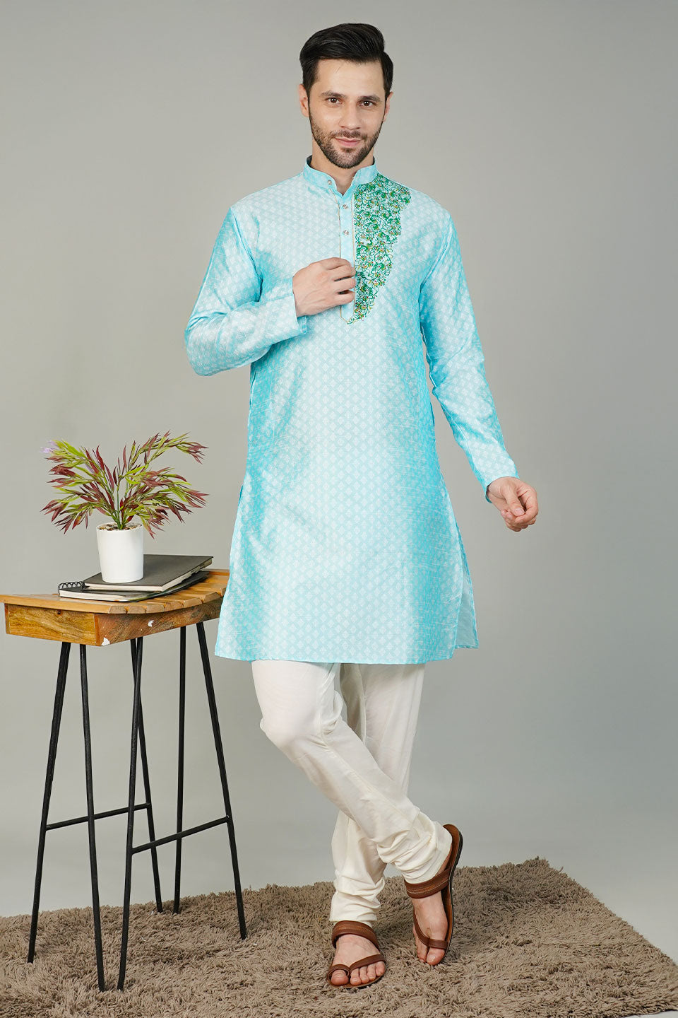 Banarasi Art Silk Blue 1 Kurta