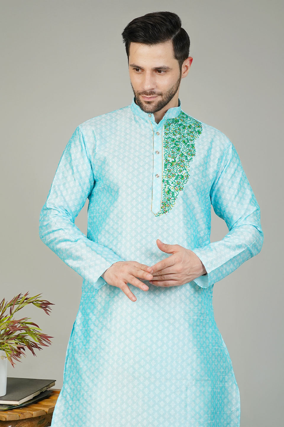 Banarasi Art Silk Blue 1 Kurta