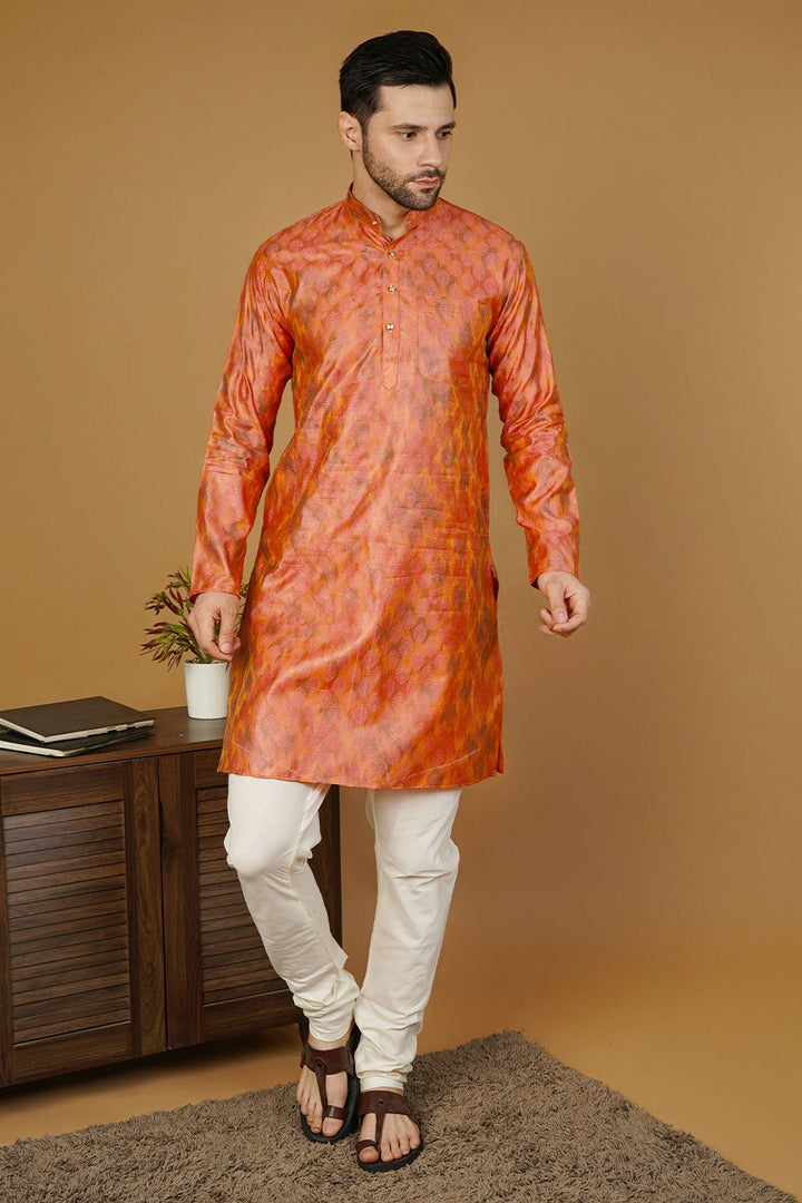 Banarasi Cotton Orange Kurta