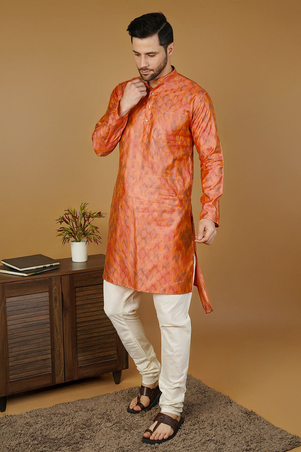 Banarasi Cotton Orange Kurta