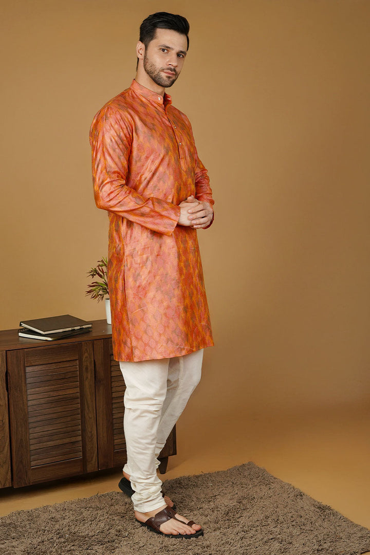Banarasi Cotton Orange Kurta