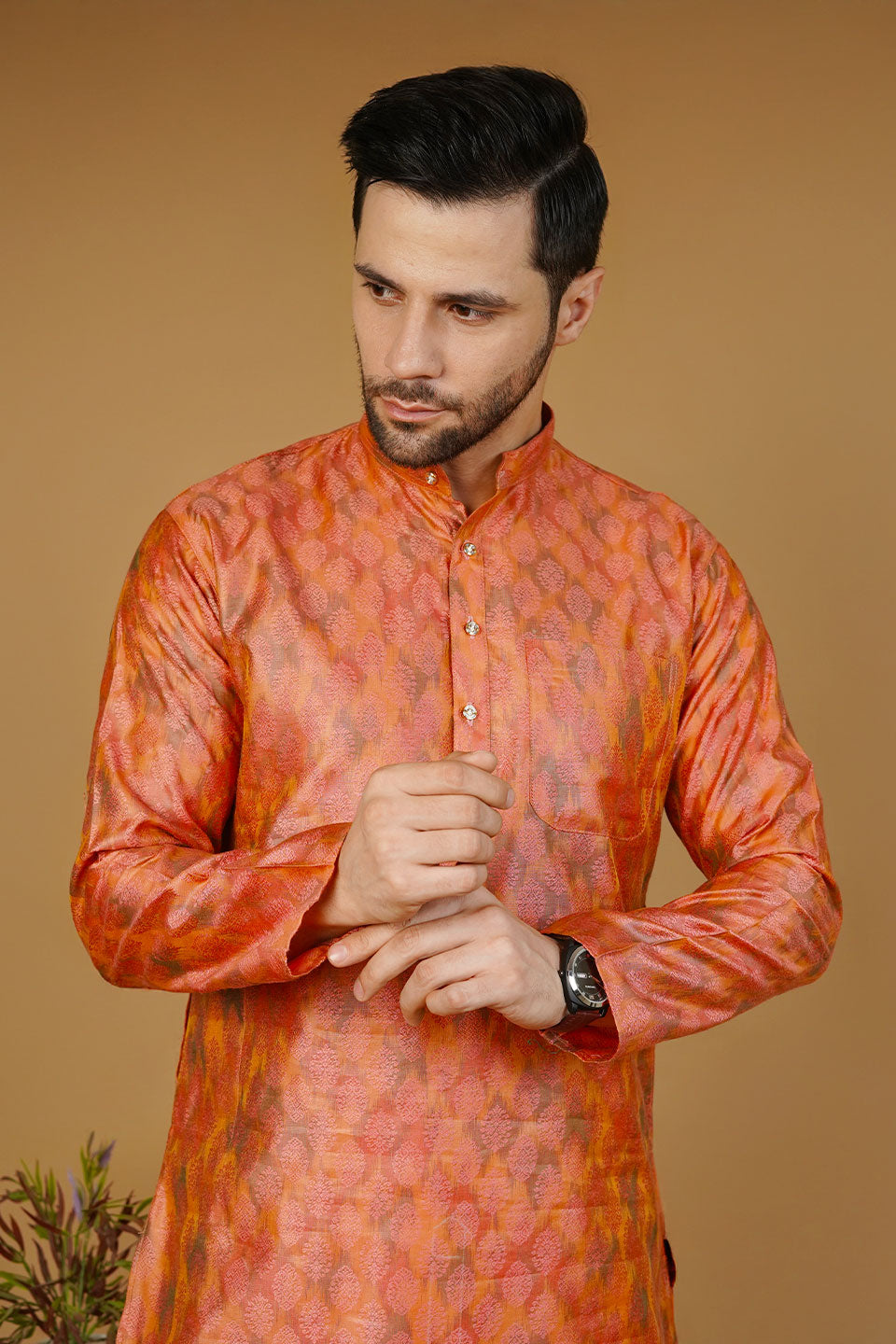 Banarasi Cotton Orange Kurta