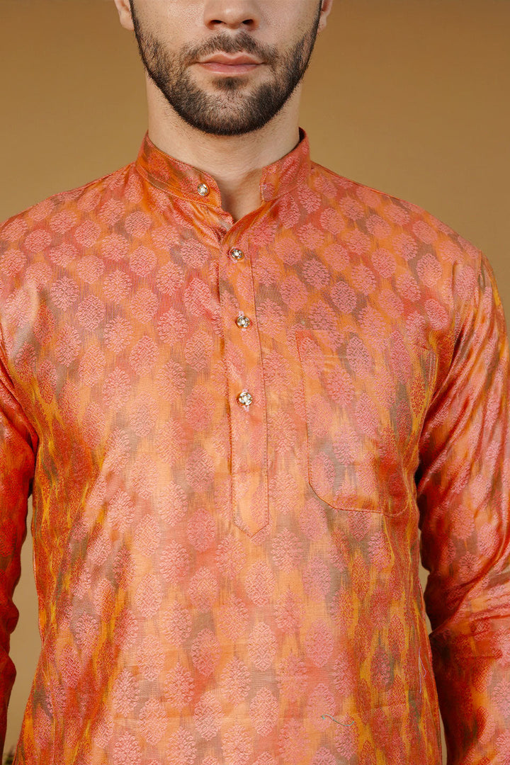 Banarasi Cotton Orange Kurta