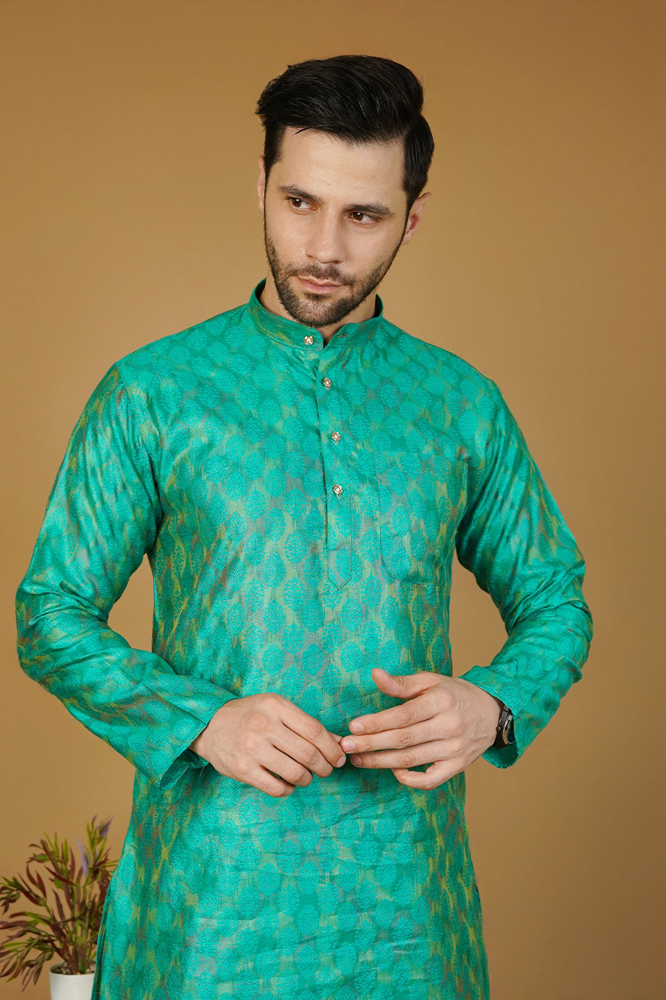 Banarasi Cotton Green Kurta